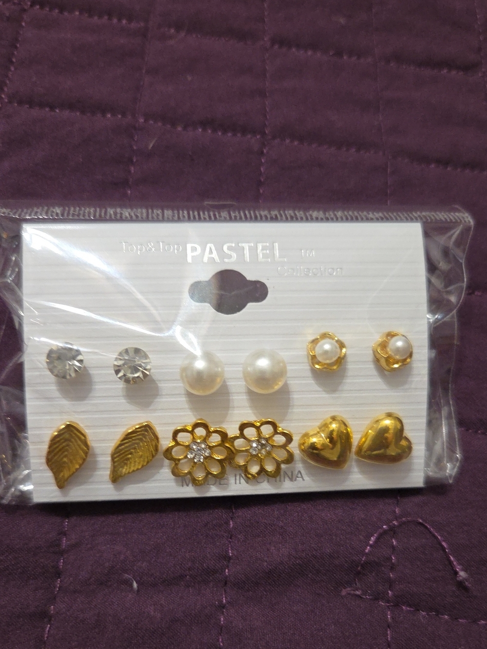 Pastels Gold, White and Clear Pearl & Crystal Earring Set - Women Jewelry
